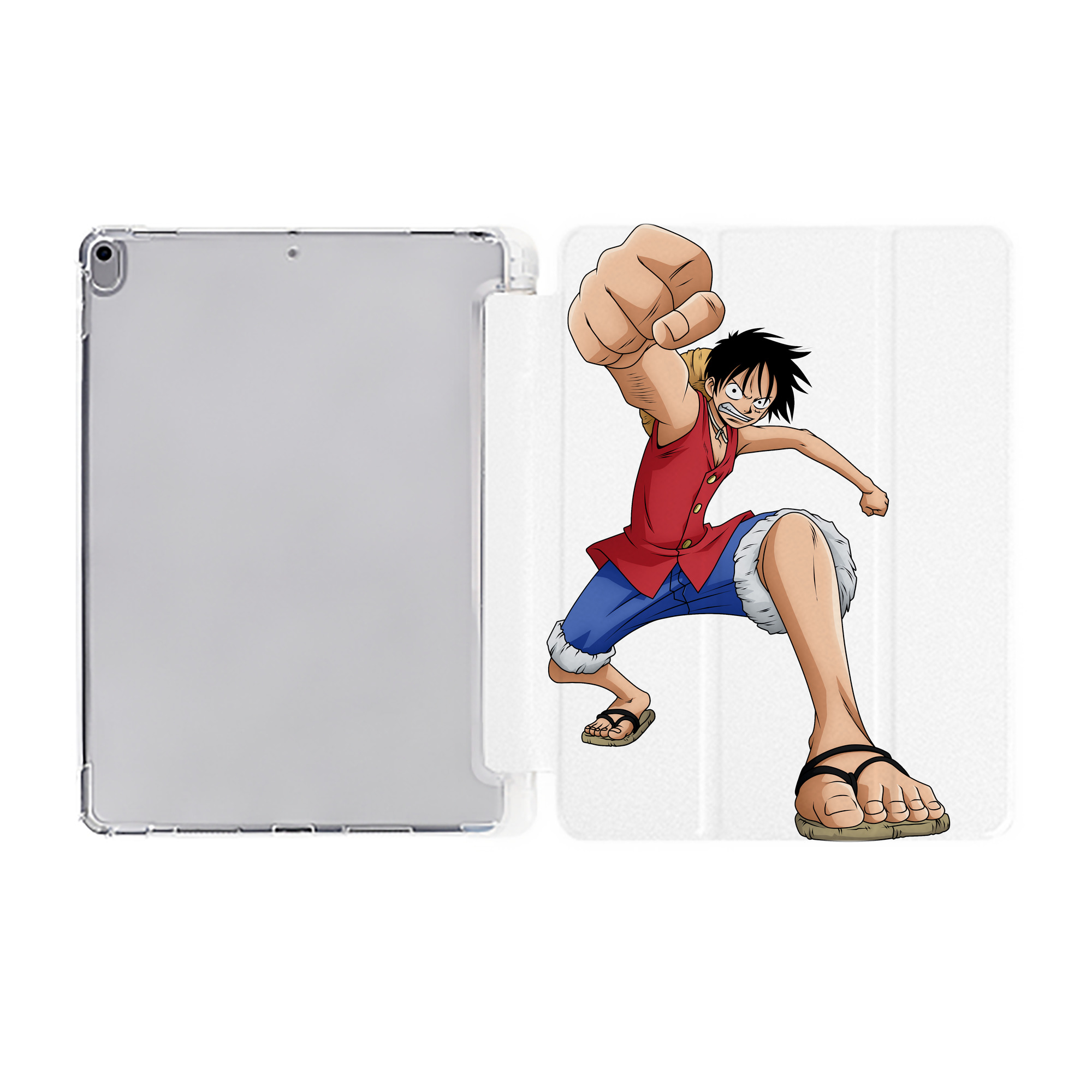 （画像用） ワンピース モンキー・D・ルフィ ONE PIECE Monkey D. Luffy IPad ケース ペン収納付き 三つ折りスタンド PUレザー×シリコン 対応機種9.5/10.5/10.9インチ